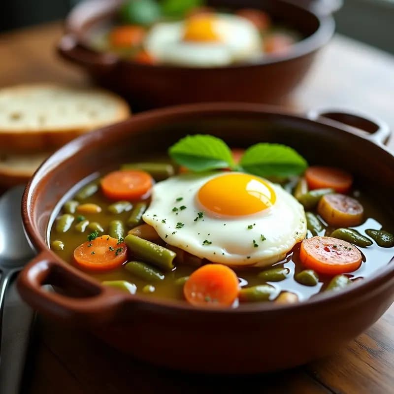 Potaje de habas con hierbabuena y huevo escalfado: Receta manchega reconfortante en olla rápida