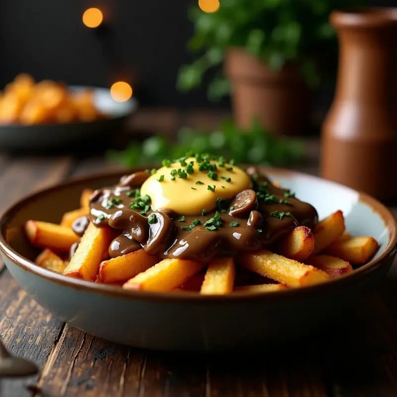 Poutín Vegano con Salsa de Hongos y Queso de Anacardos: Receta Canadiense Sin Gluten