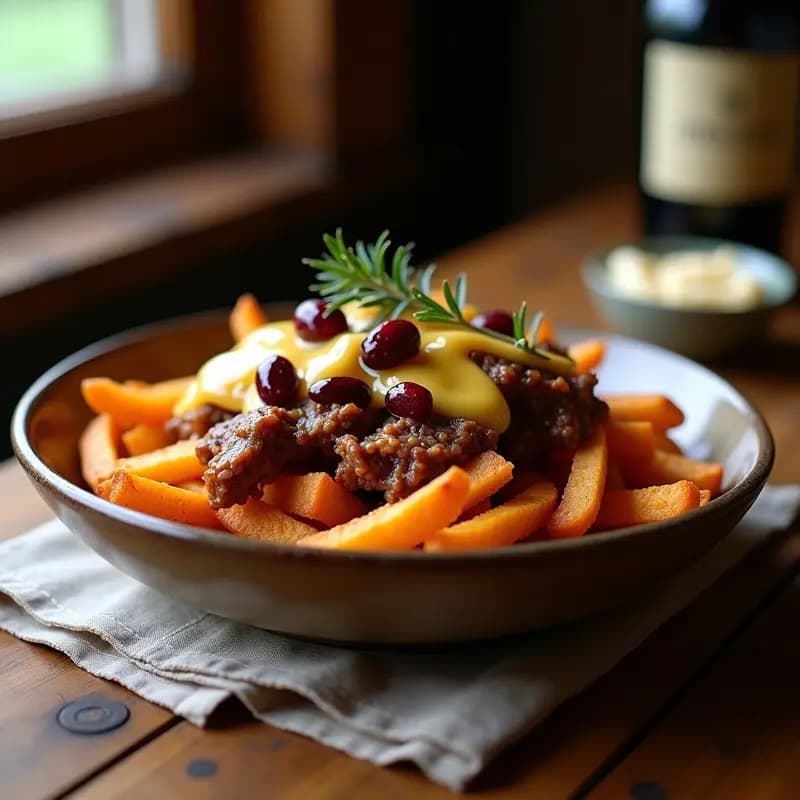 Poutine de Batata y Pato Confitado: Receta Canadiense Gourmet con Queso Cheddar