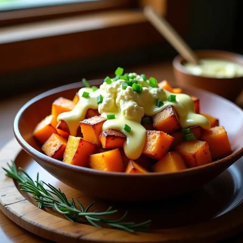 Poutine de Batata y Queso de Cabra con Salsa de Mostaza y Miel: Receta Canadiense Gourmet