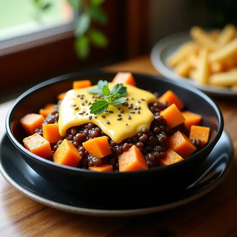 Poutine de Batata y Queso Vegano: Receta Canadiense Sin Lácteos y Alta en Fibra