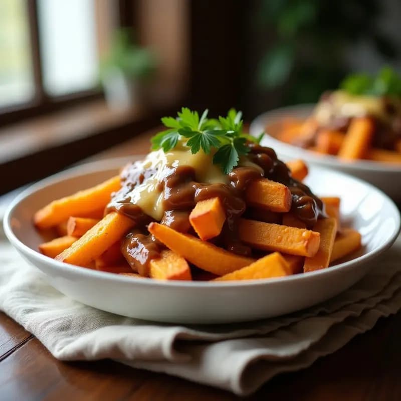 Poutine Canadiense con Batatas Asadas y Queso Vegano: Receta en Airfryer Sin Aceite