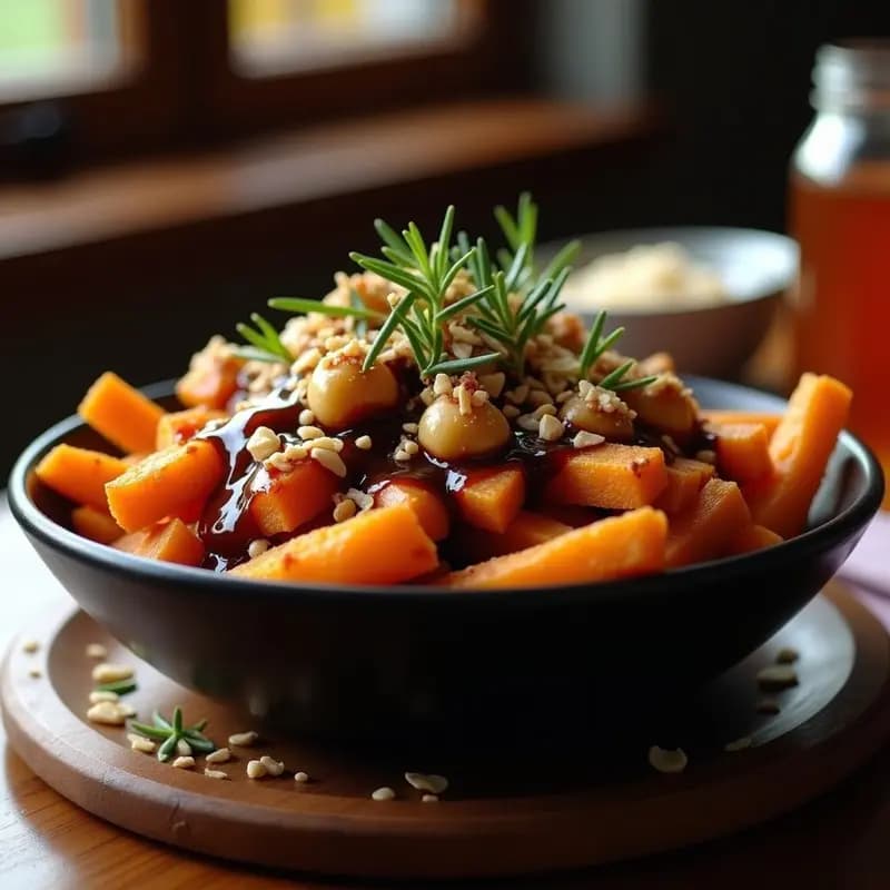 Poutine de Boniato y Queso Vegano con Salsa de Higos: Receta Canadiense Gourmet