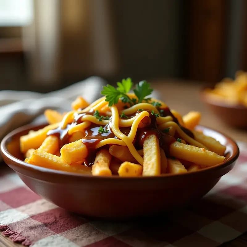 Poutine Canadá con Queso Cheddar y Salsa de Gravy: Receta Contundente para Compartir