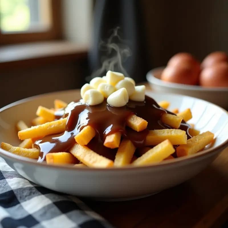 Poutine Canadiense con Queso en Granos y Gravy: Receta Reconfortante con Patatas Crujientes