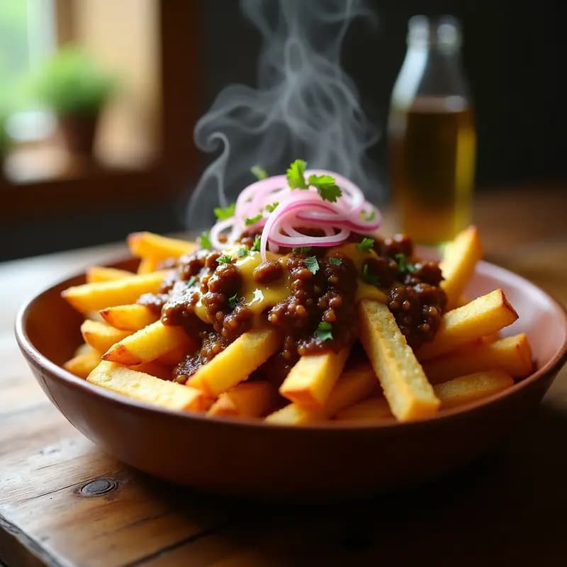 Poutine Canadiense con Queso Cheddar y Salsa de carne Vegana: Receta Decadente en Airfryer