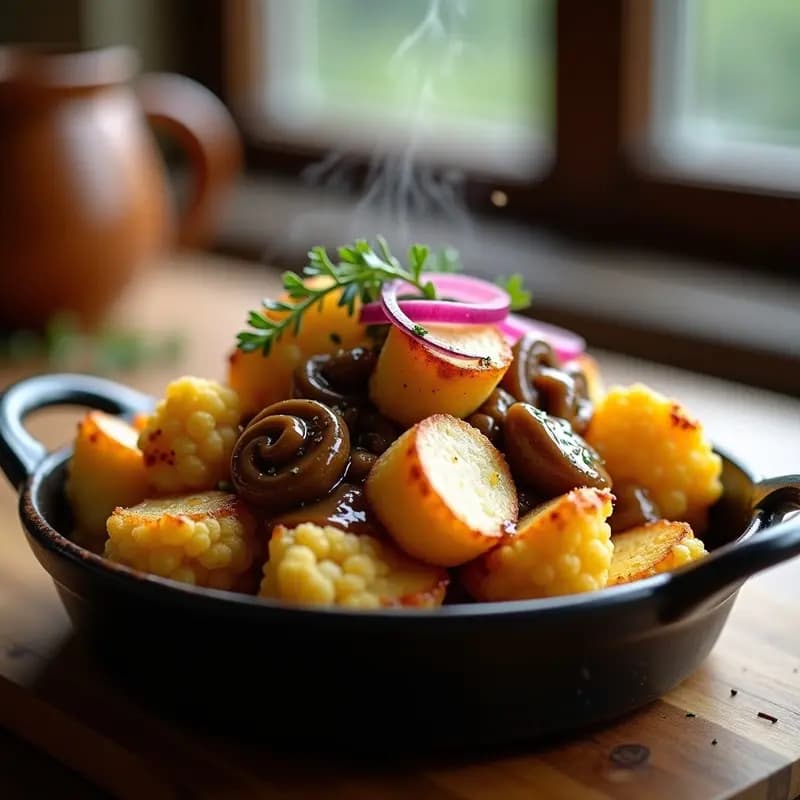 Poutine de Coliflor y Queso Halloumi: Receta Canadiense Keto con Gravy de Champiñones