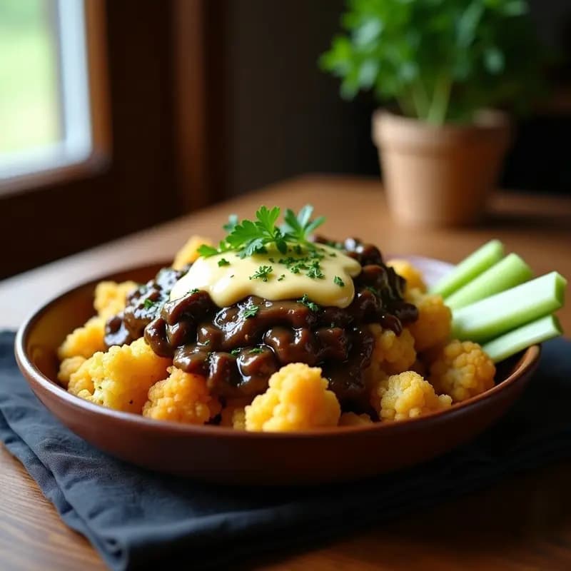 Poutine de Coliflor con Queso Vegano y Salsa de Champiñones: Receta Canadiense Sin Lactosa
