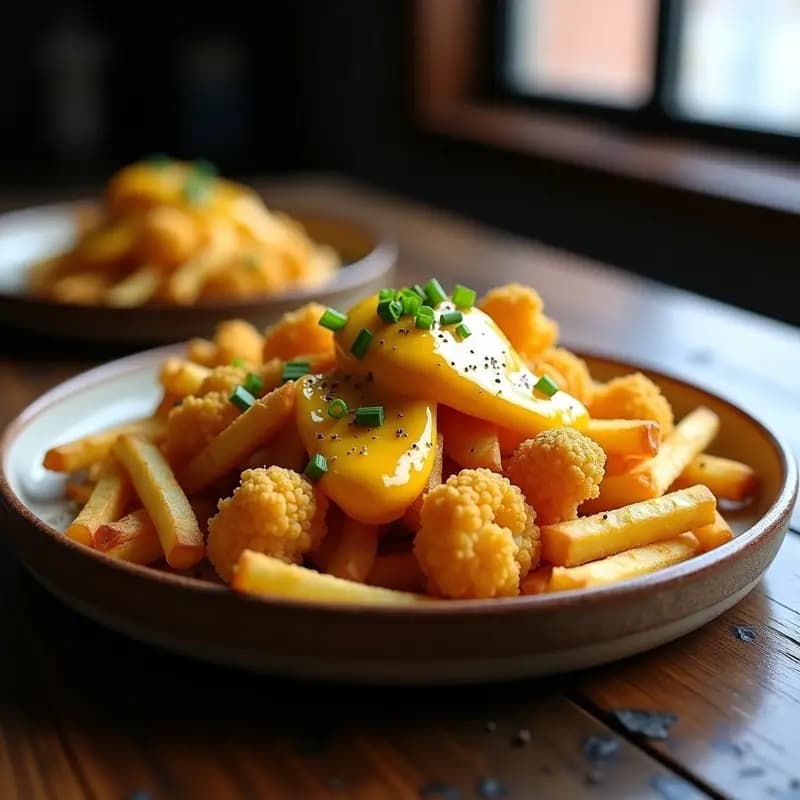 Poutine de Coliflor y Queso Cheddar Vegano: Receta Canadiense baja en Carbohidratos