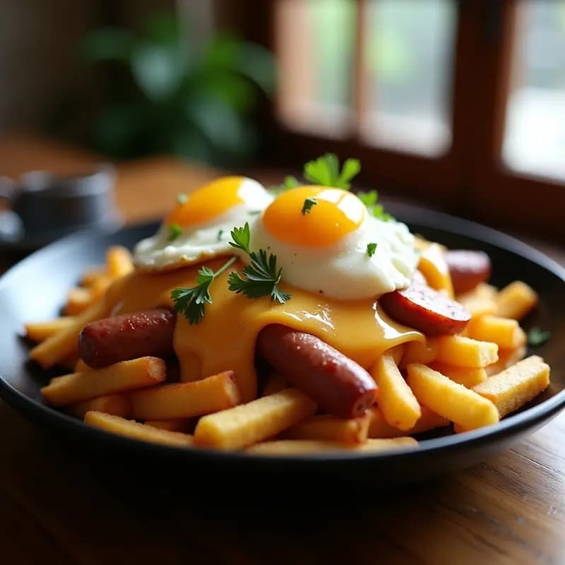 Poutine de Desayuno con Huevos y Salchicha: Receta Canadiense Contundente
