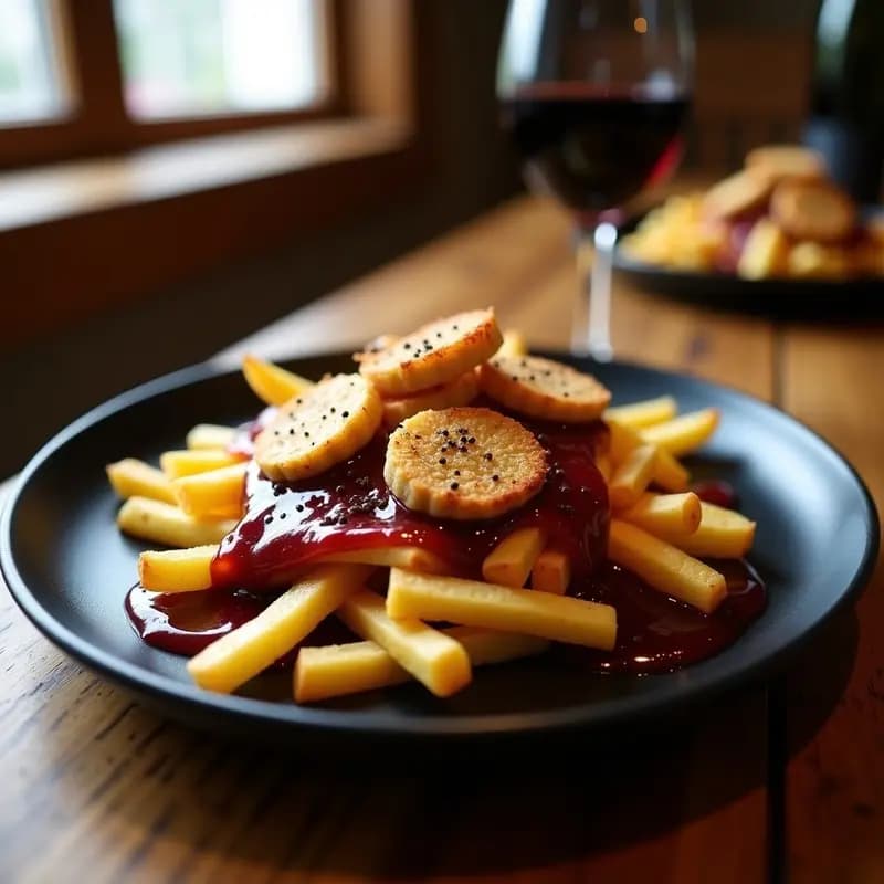 Poutine Francés con Foie Gras y Reducción de Vino Tinto: Receta Canadiense Gourmet Reconfortante