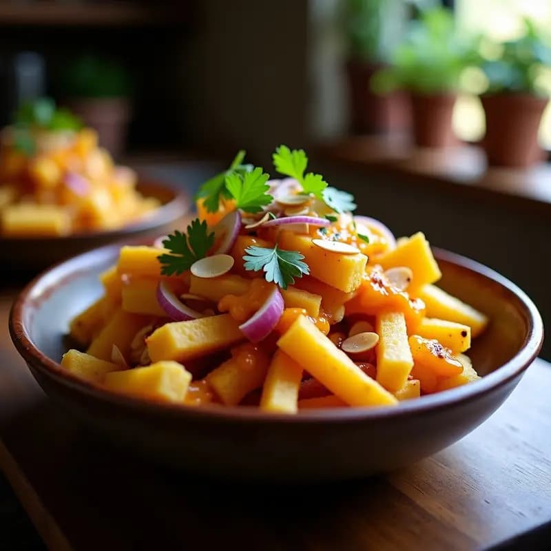 Poutine de Camerún con Queso Halloumi y Salsa de Mango: Receta Africana Fusion