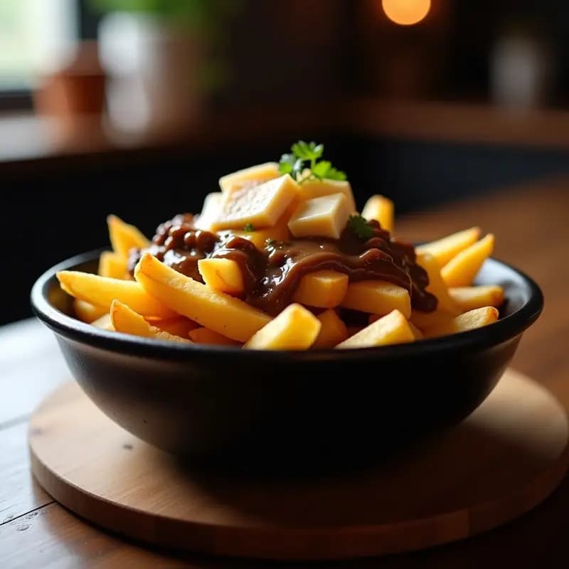 Poutine de Luxe: Patatas Fritas, Queso Cheddar Fundido, Gravy de Carne y Trozos de Foie Gras