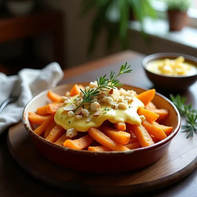 Poutine de Patata Dulce y Queso de Cabra: Versión Francesa del Clásico Canadiense