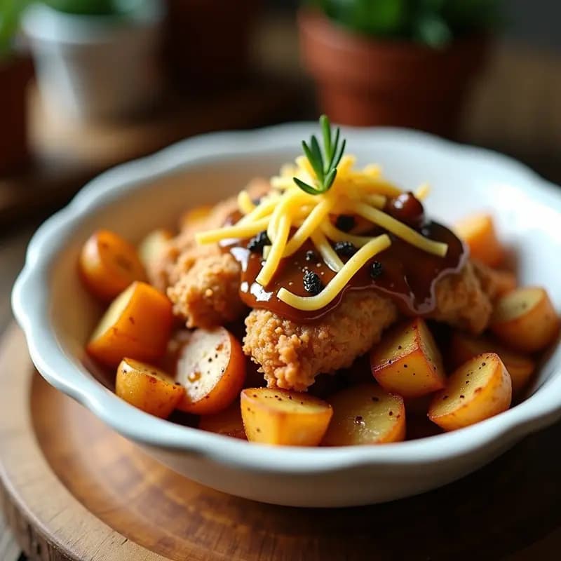 Poutine de Pollo Crujiente y Queso Cheddar: Receta Canadiense Gourmet en Airfryer