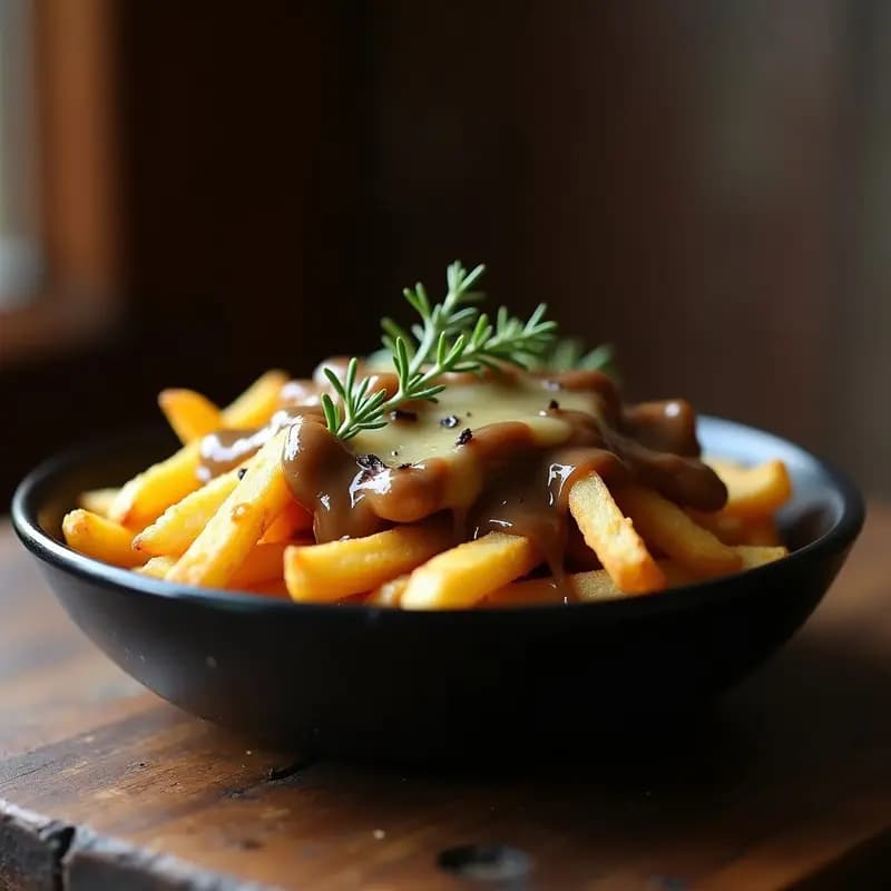 Poutine Quebecois con Queso Cheddar y Gravy de Hongos: Receta Canadiense Gourmet