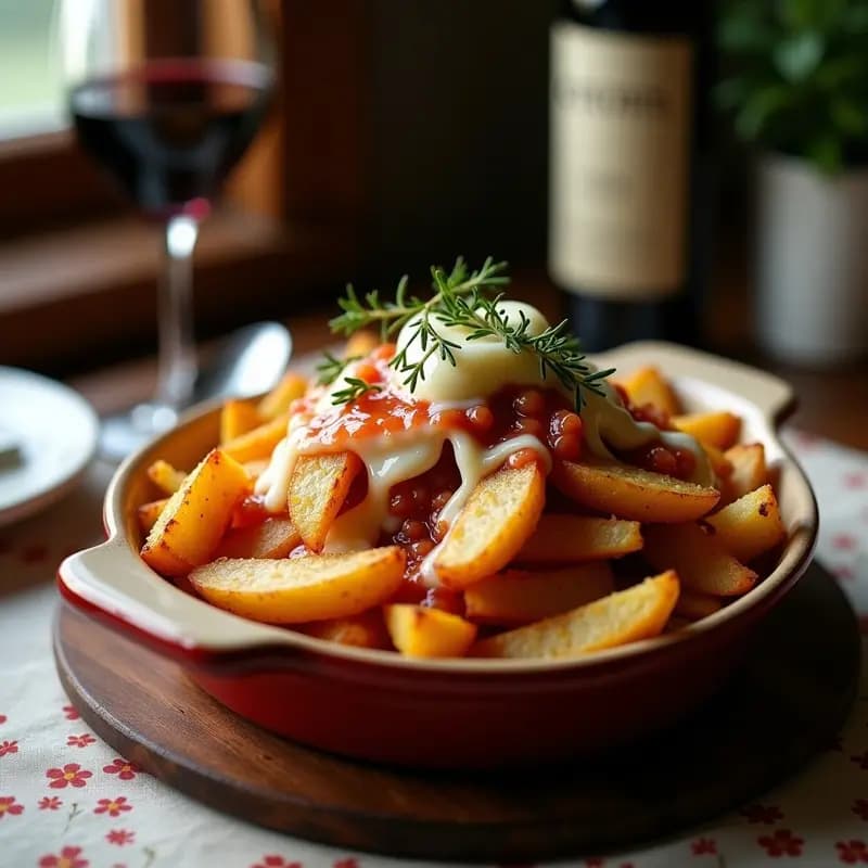 Jacques Poutine: Poutine Francés con Queso Brie y Salsa de Vino Tinto