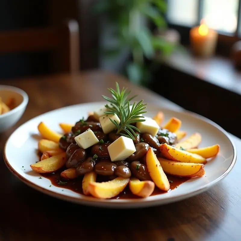 Poutine Quebequense con Queso de Cabra y Champiñones: Receta Canadiense Vegetariana