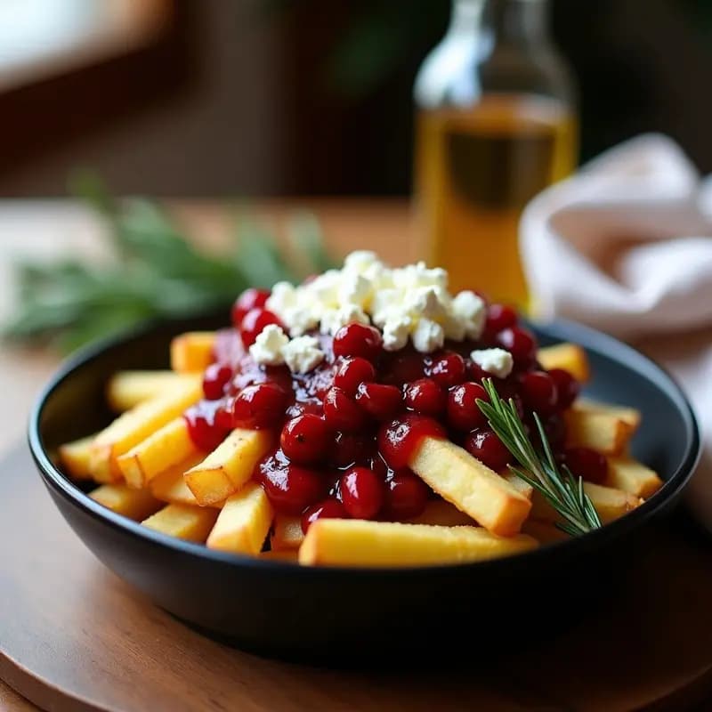 Poutine Canadiense con Queso de Cabra y Salsa de Arándanos: Receta Innovadora Sin Lactosa