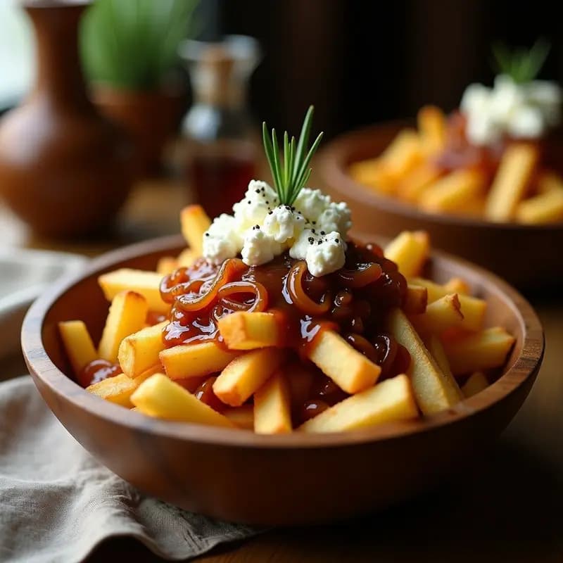 Poutine Canadiense con Queso de Cabra y Salsa de Arce: Receta Dulce-Salada Reconfortante