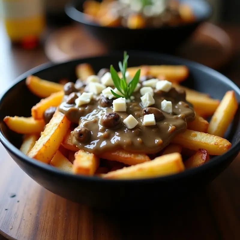 Poutine Canadiense con Queso de Cabra y Salsa de Hongos: Receta Alta en Grasas Saludables
