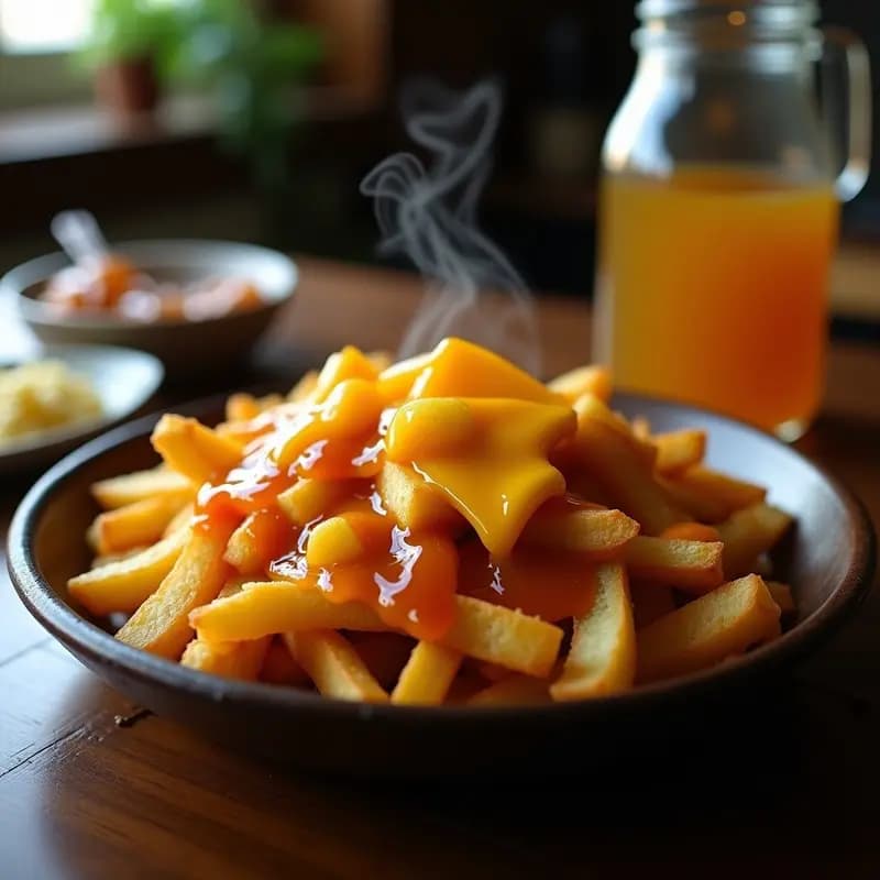 Poutín Canadiense con Queso Cheddar y Salsa de Caramelo Salado: Receta Indulgente en Airfryer