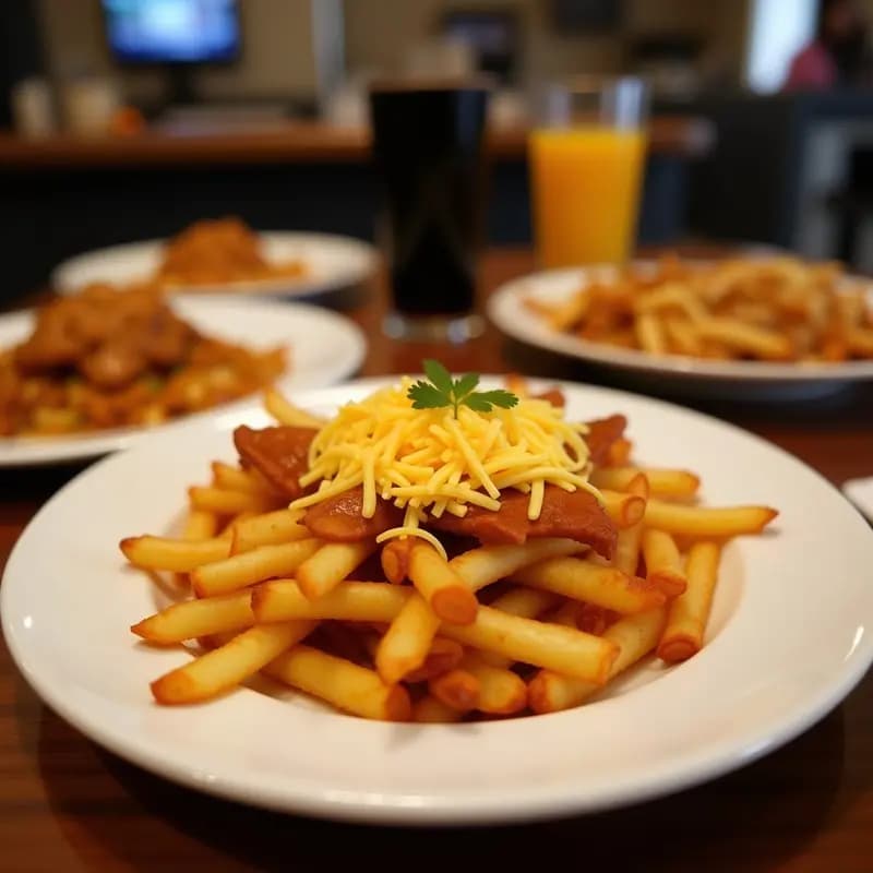 Poutine Canadiense con Queso Cheddar y Salsa de Caramelo: Receta Gourmet para Compartir