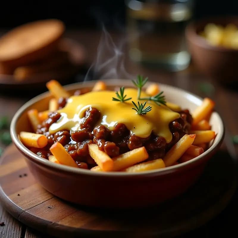 Poutine Canadá con Queso Cheddar y Salsa de Carne: Receta Tradicional en Horno