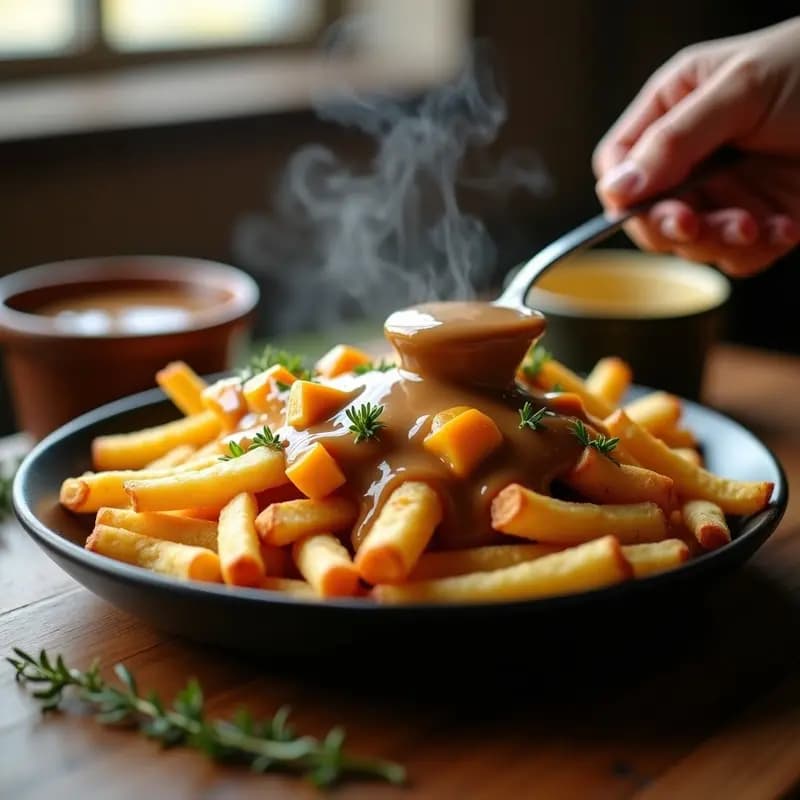 Poutine Canadiense con Queso Cheddar y Salsa Gravy: Receta Indulgente para Amantes del Queso