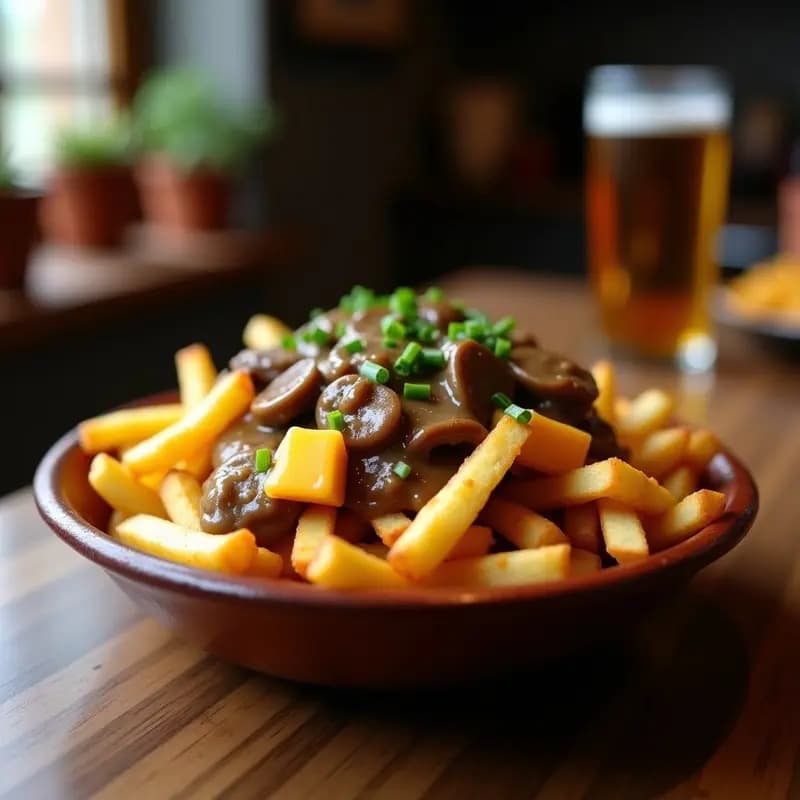 Poutine Canadiense con Queso Cheddar y Salsa de Hongo: Receta Confort Food