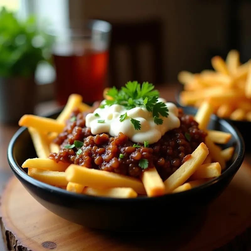Poutine Canadiense con Queso Curd y Salsa de Carne Vegetariana: Receta Fusion