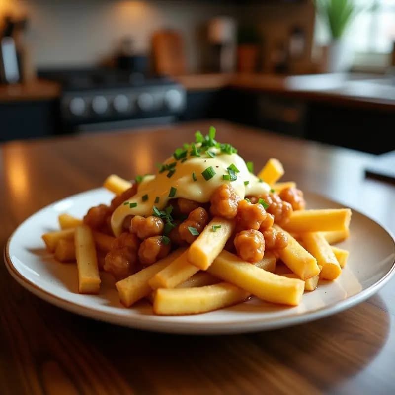 Poutine Canadiense con Queso en Grano y Gravy de Carne: Receta Reconfortante y Abundante