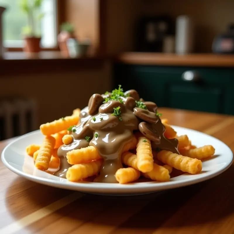 Poutine Canadiense con Queso en Grano y Gravy de Hongos: Receta Confort Food en 25 Minutos