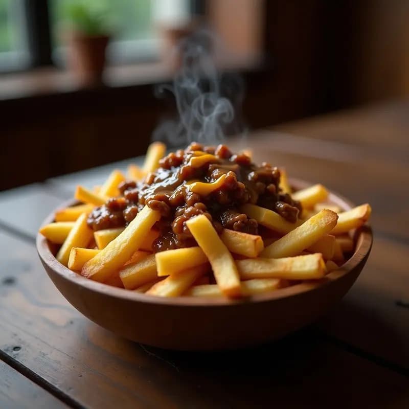 Poutine Canadiense con Queso en Granos y Salsa de Carne: Receta Reconfortante para Días Fríos