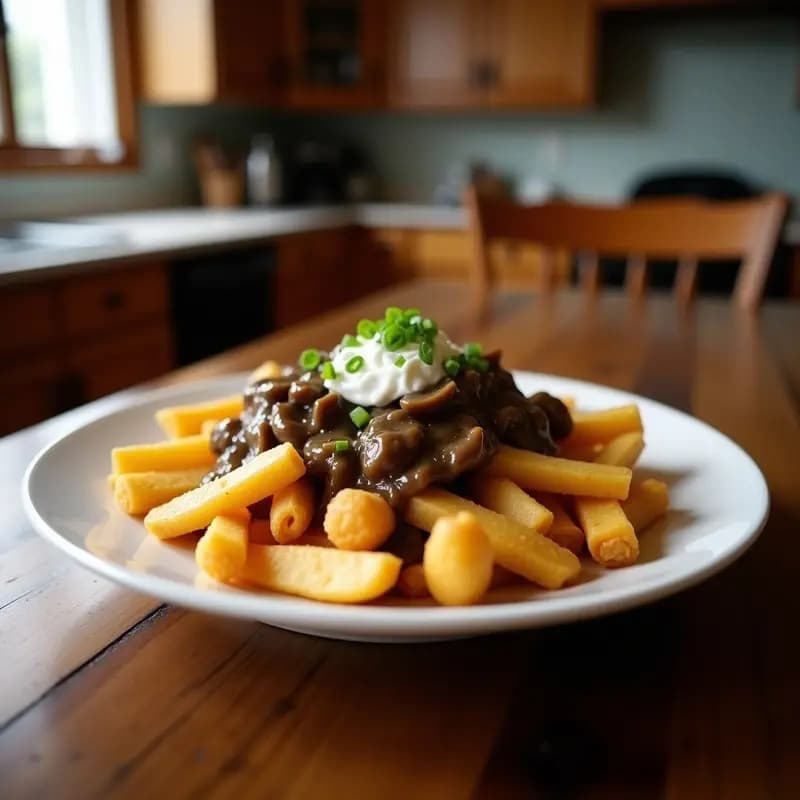 Poutine Canadiense con Queso en Grano y Salsa de Hongos Portobello: Receta Reconfortante