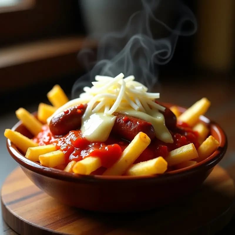 Poutine con Queso Mozzarella, Salchicha Italiana y Salsa de Tomate Picante: Versión Italiana del Clásico Canadiense