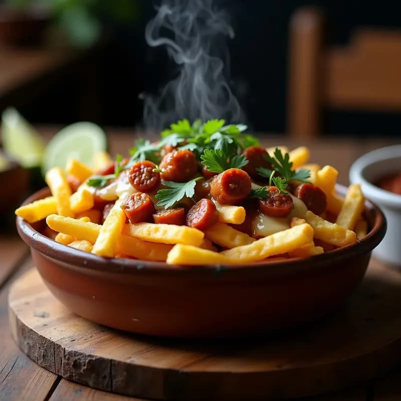 Poutine Quebecoise con Queso Oaxaca y Chorizo: Receta Canadiense/Mexicana Fusion