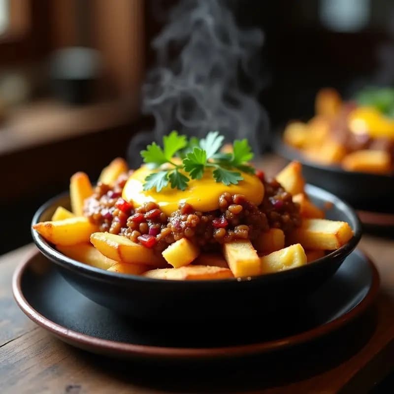 Poutine Canadiense con Queso Vegano y Chili de Lentejas: Receta Reconfortante