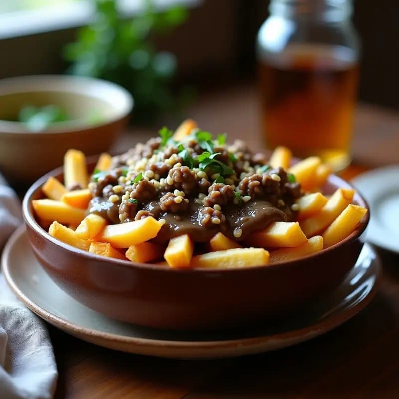 Poutine Canadá con Queso Vegano y Gravy de Champiñones: Receta Decadente Sin Lácteos