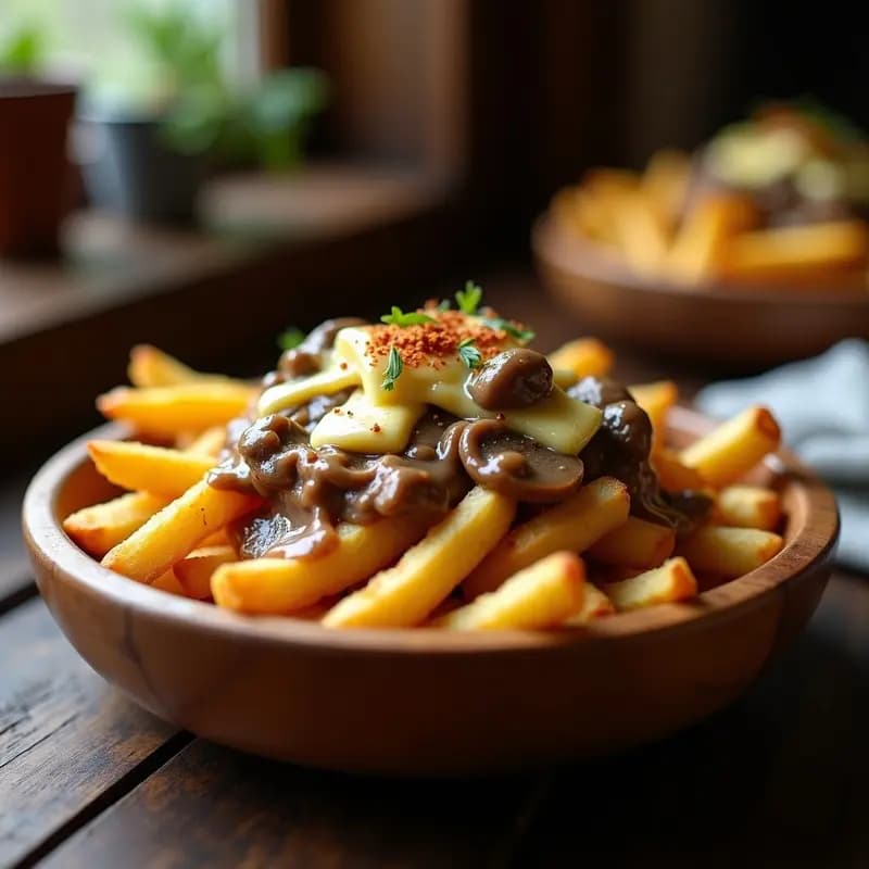 Poutine Canadiensse con Queso Vegano y Salsa de Champiñones: Receta Crujiente y Decadente