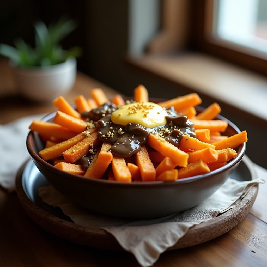 Poutine Vegana de Batata con Queso de Anacardos y Gravy de Champiñones: Receta Canadiense en Airfryer