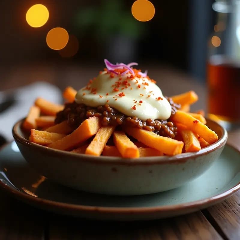 Poutine Vegana de Batatas y Queso de Anacardos: Receta Canadiense Sin Gluten y Crujiente