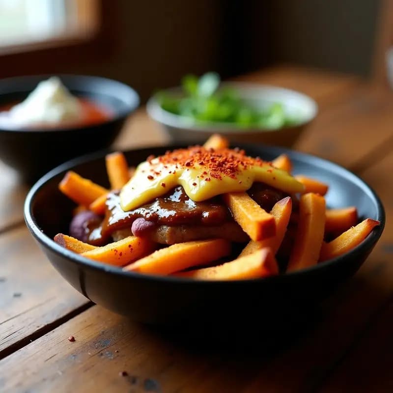 Poutine Vegana de Camote y Queso de Cúrcuma: Receta Canadiense con Salsa Gravy Sin Lácteos