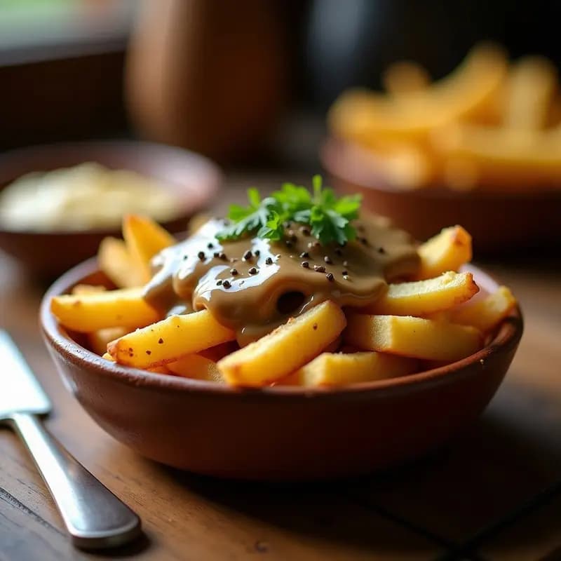 Poutine Vegana con Gravy de Champiñones Portobello: Receta Canadiense Sin Lácteos y Crujiente