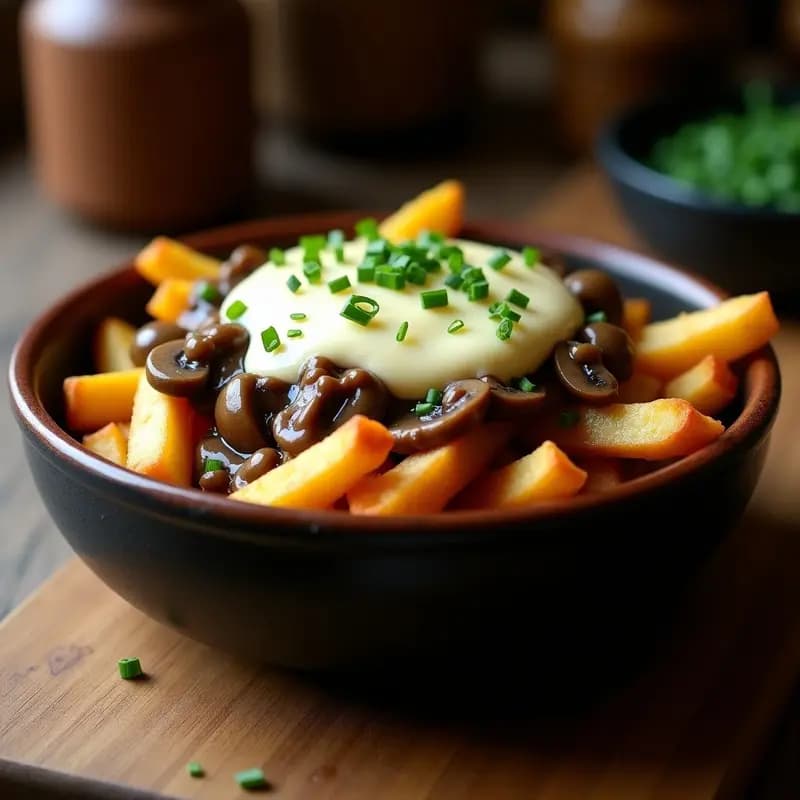 Poutine Vegana con Queso de Anacardo y Gravy de Setas: Receta Canadá Sin Lácteos