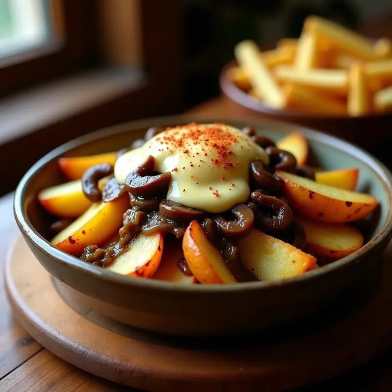 Poutine Vegana con Queso de Anacardo y Hongos Shiitake: Receta Canadiense Sin Lácteos