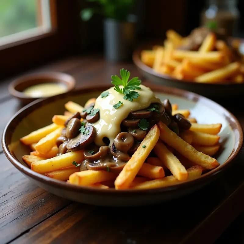 Poutine Vegana con Queso de Anacardos y Salsa de Hongos: Receta Canadiense Sin Lactosa