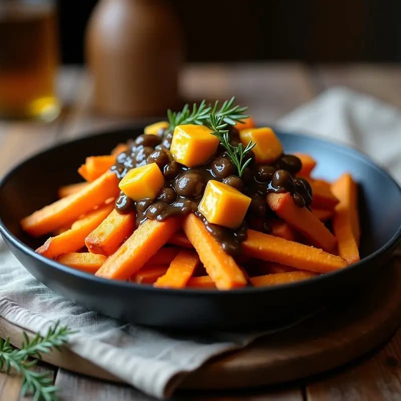 Poutine Vegana con Queso de Batata y Salsa de setas: Receta Canadiense Reconfortante