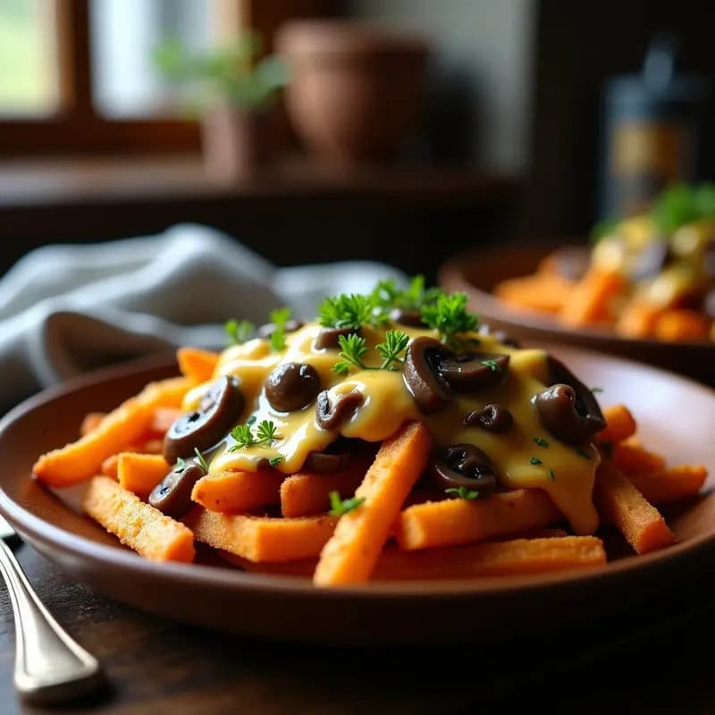 Poutines de Batata y Queso Cheddar con Gravy de Hongos: Receta Canadiense en Airfryer