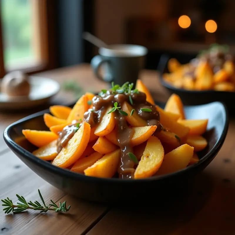 Poutines Veganas con Queso de Patata y Salsa Gravy: Receta Canadiense Sin Lácteos en 20 Minutos